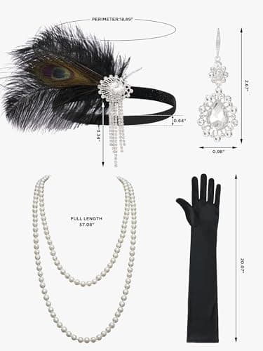 SWEETV 1920s Flapper Accessories for Women, Roaring 20s Flapper Headpiece Great Gatsby Costume Accessories Set for Women - Image 7