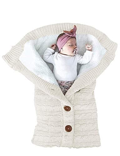 XMWEALTHY Unisex Infant Swaddle Blankets Soft Thick Fleece Knit Baby Girls Boys Stroller Wraps (White) - Image 1