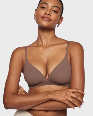 INLYRIC Women's Inbarely Triangle Bralette Comfortable Unlined V Neck Wireless Smoothing Bra Top Stretch Brown Purple X-Small - Image 5
