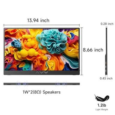 AYY 15.6 Inch Portable Monitor 1080P FHD USB-C HDMI External Display for Laptop Phone MAC PS5 Switch Xbox, Ultra-Slim 100% sRGB Portable Second Screen with Dual Speakers & Smart Cover, IPS, Black - Image 5