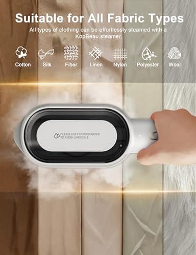 KopBeau Steamer for Clothes,2-in-1 Clothes Steamer & Iron for Wrinkles Remover,NTC Precision Ironing Protects Clothes,14 Min of Continuous Steam,1000W Travel Steamer for Travel and Home Use,White - Image 7
