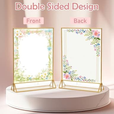 12 Pack Acrylic Sign Holder 5x7, Clear Picture Frame and Flyer Holder, Double Sided Gold Frame Acrylic Frame for Wedding Table Sign Display - Image 7