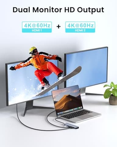 Glomtheia USB C Hub Docking Station Dual Monitor for Laptop, MacBook Air/Pro Dock Adapter Multiport Dongle with 2 HDMI Ports 4K 60Hz, 100W PD Charging, 3 USBA 3.0 & USBC - Image 3