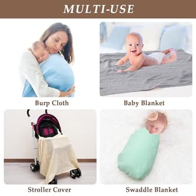 david's kids 4 Pack Baby Muslin Swaddle Blankets 47" x 47", 100% Cotton Swaddling Blankets Wrap for Boys Girls, Ultra Soft Breathable Receiving Blanket, New Born Essentials, Green&Grey&Blue&Beige - Image 6