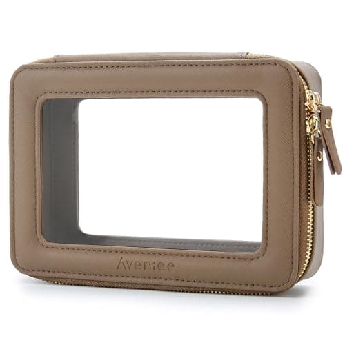 Aveniee Clear Makeup Bag Organizer, Travel Toiletry Bag Cosmetic Case for Women, Portable Make Up Skincare Pouch Car Organizer Bag with Zippers for Essentials,Taupe - Image 1