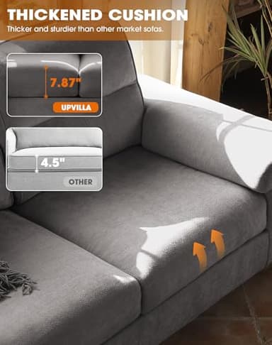 Upvilla 71.25" Modern Couches for Living Room, Deep Seat Sofa with 8” Cushion, Comfy 2-Seater Chenille Loveseat with Convertible Armrest, Removable Sofa Cover, High Leg(Light Gray) - Image 7