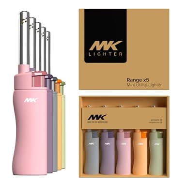 MK Candle Lighter, Butane Refillable Wind-Resistant Flame, 5-Pack for BBQ, Camping, Outdoor Use (Pastel-5pc) - Image 1