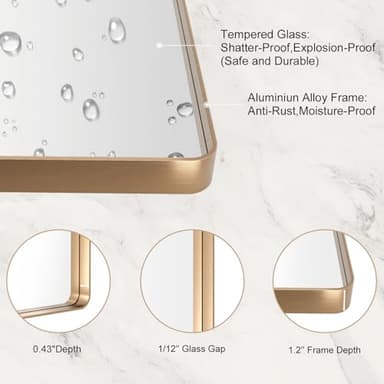 LOAAO 72”X36” Gold Bathroom Mirror, Rounded Rectangle Gold Frame Mirror, Brushed Gold Bathroom Vanity Mirror Wall-Mounted, Anti-Rust, Tempered Glass, Hangs Horizontally or Vertically - Image 5