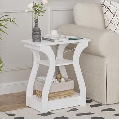 FROMJBEST End Tables Living Room, White End Table with Charging Station,White Side Table, Nightstand for Bedroom, 3 Tier End Table with Storage Shelf for Living Room - Image 1