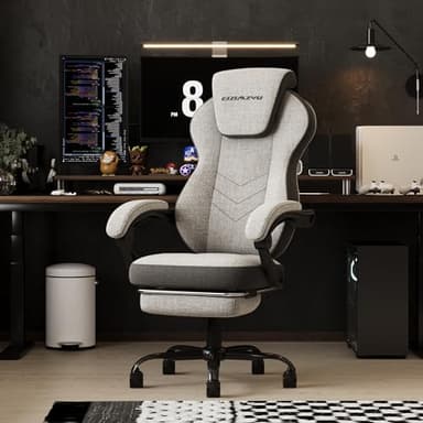 Ergonomic Office Chair with Adjustable Headrest and Footrest, High Back Computer Desk Chair with Linkage Armrests, Reclining Swivel Chair for Home Office, Executive Office Chair (Fabrics-Gray) - Image 1