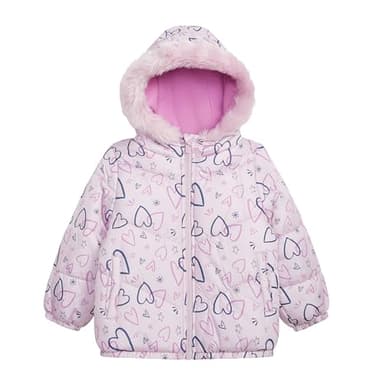 Carter's Baby Girls' 2-Piece Snowsuit Cozy Hooded Puffer Jacket and Ski Bib Set, All Lilac Heart, 18 Months - Image 2
