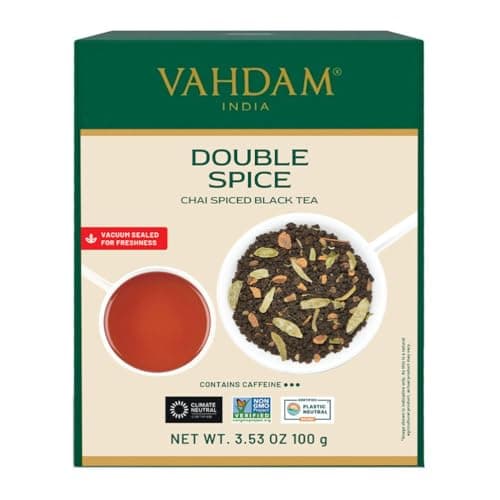 VAHDAM, Double Spice Masala Chai Tea (50+ Cups, 3.53oz) Strong, Robust & Spicy Blend - Black Tea CTC, Cardamom, Cinnamon, Cloves & Black Pepper | Pure Unblended Loose Leaf Tea | Vacuum Sealed - Image 1