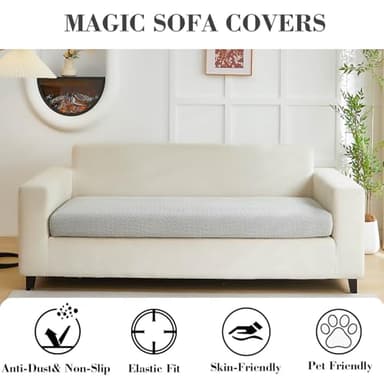 Disayu Magic Sofa Covers Couch Covers 2024 New Couch Cushion Covers Universal Sofa Covers Washable Stretch Slipcovers for Sectional Sofa (Texture Light Gray,Large Double Seat Cover) - Image 3