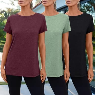 SUNBS Womens Summer Tops Short Sleeve T-Shirts Fashion 3 Pack Basic Tees Comfy Clothes Workout Casual Vacation Outfits 2025 RedGreenBlack XL - Image 2