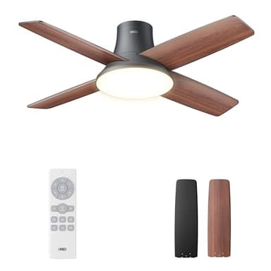 Dreo Ceiling Fans with Lights, 44'' Low Profile Black Ceiling Fan with Remote Control for Bedroom, 6-Level Dimmable Lighting & 5-Color Tone, 6 Speeds, Reversible DC Motor, Easy Installation, Timer - Image 1