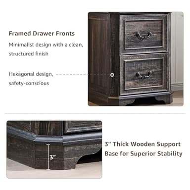 T4TREAM 6-Tier Bookcase Set of 2 with 2 File Drawers, 72" Tall Farmhouse Bookshelf with Storage & Adjustable Shelves, Wooden Floor Standing Display Book Shelf for Home Office, Dark Rustic Oak - Image 7