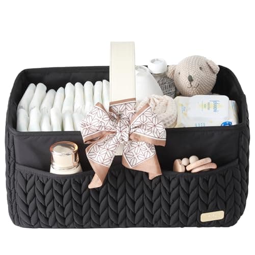 LUKJOJO Luxurious Baby Diaper Caddy, Nursery Storage Basket for Newborn Essentials, Travel Baby Basket for Diapers Baby Wipes, Organizer Tote Bag Storage Bin, Baby Shower Gifts(black) - Image 1