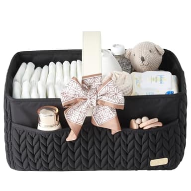 LUKJOJO Luxurious Baby Diaper Caddy, Nursery Storage Basket for Newborn Essentials, Travel Baby Basket for Diapers Baby Wipes, Organizer Tote Bag Storage Bin, Baby Shower Gifts(black) - Image 1