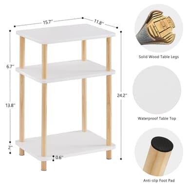 Apicizon 3 Tier Nightstand, End Table with Storage Shelf, Wooden Vinyl Record, Farmhouse Bedside Table for Small Spaces, Bedroom, Living Room, Easy Assembly, White+Natural - Image 2