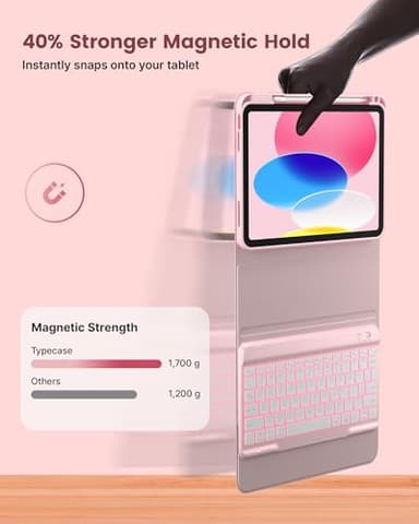 typecase Folio iPad 11th/10th Gen Keyboard Case (11" A16 2025 & 10.9" 2022) – Magnetic Wireless Detachable Keyboard, 7-Color Backlight, Thin & Light, Pencil Holder – Light Pink - Image 4