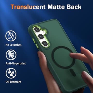 WRJ for Samsung Galaxy S25 Case,Galaxy S24 Case with Screen Protector,[Compatible with Magsafe] Magnetic Slim Matte Translucent Phone Case Women Men Shockproof Protective Cover-Green - Image 5
