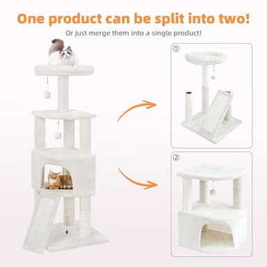 HUITREE 45in Cat Tree Tower with Big Condo for Indoor Kitten,Cat Tower with Scratching Post,Scratching Board and Cat Toys,Multi-Level,Small Space,Transformer Cat Tree, Beige(New) - Image 2