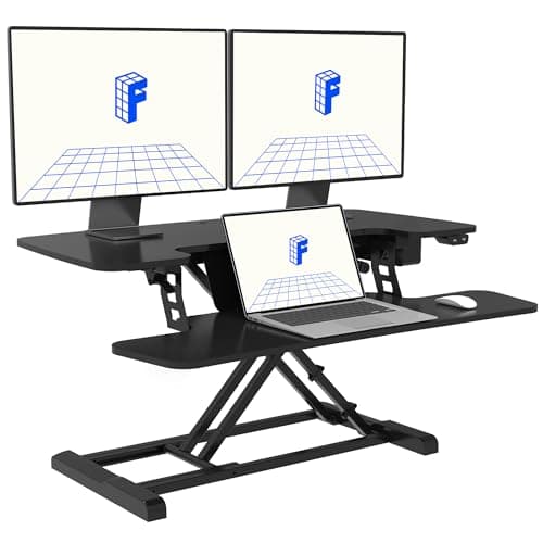 FLEXISPOT Electric Standing Desk Converter 36" Wide Motorized Stand up Riser for Monitor and Laptop, Black Height Adjustable Workstation for Home Office - Image 1