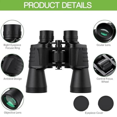 20x50 Binoculars for Adults,Compact Binocular High Power Easy Focus with Low Light Vision,Waterproof Binoculars for Bird Watching,Performances,Hunting,Sports Games,Travel with Carrying Bag - Image 4