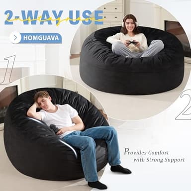 Homguava 5FT Bean Bag Chair Giant BeanBag with Memory Foam Filled, Comfy Bean Bag Chairs for Adults, Adult Bean Bag Chair with Dutch Velvet Cover for Living Room Bedroom-Black - Image 7