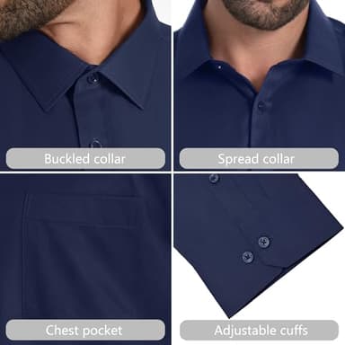 LUPURTY Mens Shirts Long Sleeve Regular Fit for Wedding Prom Business Casual Button Up Dress Shirt for Men Dark Blue - Image 3