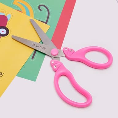 SLEMOON Scissors for Kids Ages 4-8 | Blunt Tip Safety Toddler Scissors, Stainless Steel Blades, ABS Plastic | School Craft Supplies, Art Projects, Pink (Princess Design with Rhinestones) - Image 6