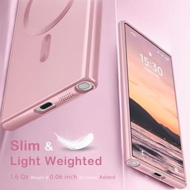 Amzfield Magnetic for Samsung Galaxy S22 Ultra Case for Women Men Girls [Compatible with MagSafe] [Camera Lens Protector] Matte Cute Slim Soft Silicone Bumper Shockproof Metallic Phone Case, Pink - Image 5