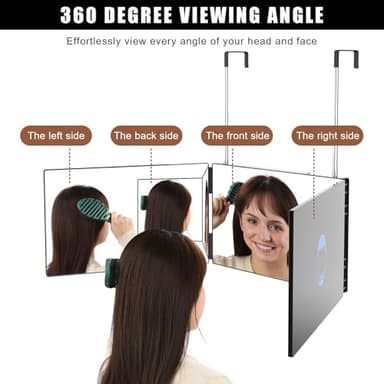 OLIBUY 3 Way Mirror for Hair Cutting, Three Way Mirror for Shaver and Makeup, Height Adjustable with Two Hold Nails, 360 Viewing Angle, Clear Anti-Fog HD Glass - Image 2