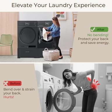 SKM 2 Pack Laundry Pedestals with Drawer - 28" Washer and Dryer Stand, Steel Washing Machine Raiser for Elevation, 14.3 Inches Height, Black - Image 5