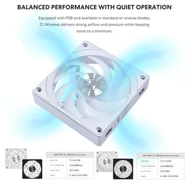 Lian Li UNI Fan CL120 ARGB 120mm PWM Fans - Triple Pack (Reverse Blade) - 2.4 GHz Wireless Signal RGB & PC Case Fans Control - Daisy-Chain - Controller Included and Required - Black (12RCL1W3B) - Image 6