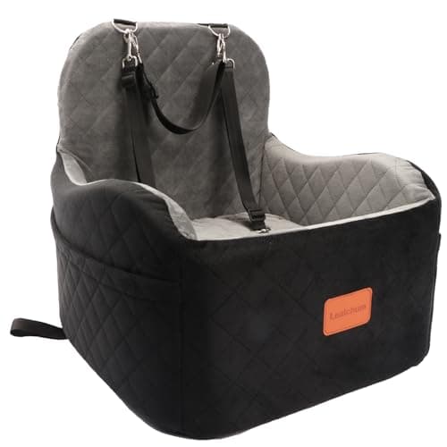Lealchum Dog Booster Car Seat for Small/Medium Dogs,6in Memory Foam Elevated Cushion,Fully Detachable and Washable,2 Clip-On Safety Leashes,Anti-Slip Base(Black/Grey,Medium) - Image 1