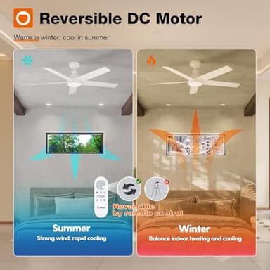 addlon 2 Pack Ceiling Fans with Lights, 52 inch White Ceiling Fan with Light and Remote Control, Reversible, 3CCT, Dimmable, Noiseless, Ceiling Fan for Bedroom, Farmhouse, Indoor/Outdoor Use - Image 4