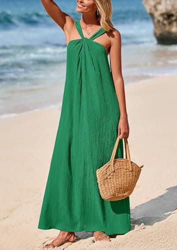 PRETTYGARDEN Womens 2025 Casual Long Summer Dresses Sleeveless Strappy Loose Flowy Beach Vacation Maxi Dress with Pockets (Dark Green,Medium) - Image 3