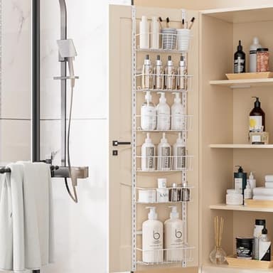 Delamu Pantry Door Organizer, Adjustable Metal Over the Door Pantry Organizer Rack, 6-Tier Over the Door Spice Rack, Kitchen Pantry Door Organizers and Storage, D5 W12 H52.1 inch, White, Small - Image 9