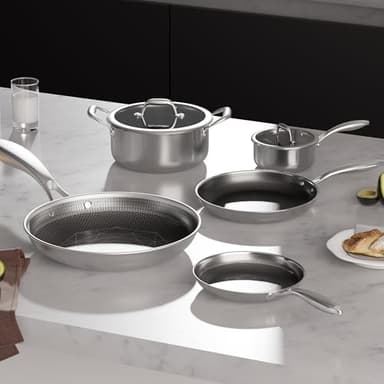 COOKER KING Stainless Steel Cookware Set, Pots and Pans Set Non Stick, Hybrid Ceramic Cookware, Frying Pans, Saucepans & Stock Pot with Glass Lid, Non-Toxic, Oven Safe, Induction Compatible - Image 5