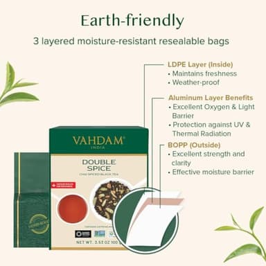 VAHDAM, Double Spice Masala Chai Tea (50+ Cups, 3.53oz) Strong, Robust & Spicy Blend - Black Tea CTC, Cardamom, Cinnamon, Cloves & Black Pepper | Pure Unblended Loose Leaf Tea | Vacuum Sealed - Image 9