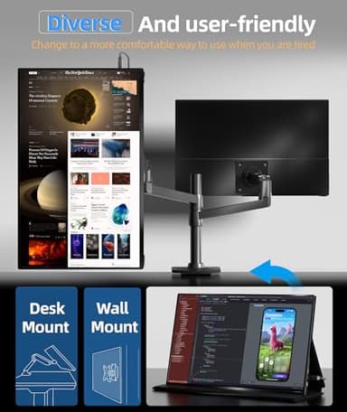 Ingnok Portable Monitor, 18.5 Inch FHD 1080P 100% sRGB Laptop Screen Extender USB C HDMI Portable Gaming Monitor w/Smart Cover & Speakers, External Monitor for Laptop Mac PC - Image 5