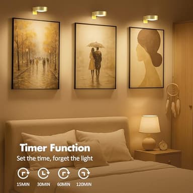 3Pcs Battery Operated Picture Light, Magnetic Led Painting Light with Remote Dimmable and Timer, 3 Lighting Modes Art Display Light for Picture Frame Paintings, Wireless Wall Decor Puck Lights, Gold - Image 7