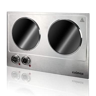 CUSIMAX 1800W Ceramic Electric Hot Plate for Cooking, Dual Control Infrared Cooktop, Double Burner, Portable Countertop Burner, Glass Plate Electric Cooktop, Silver, Stainless Steel-Upgraded Version - Image 4