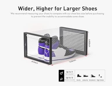 Kuject X-Large Shoe Storage Boxes Organizers Clear Plastic Stackable 12 Pack, Shoe Rack & Holder Substitute, Sneaker Containers, Toy Storage Organizer Bins for Entryway, Closet, Under Bed, Black - Image 3