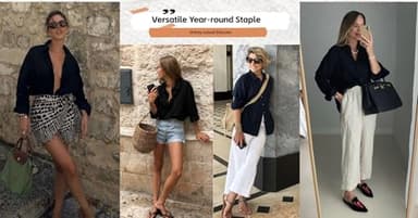 Zeagoo Black Shirt Women V Neck Button Downs Blouses Long Sleeve Collared Cotton Tops Woman Black - Image 3