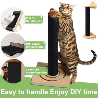 Cat Scratching Mat, Trimmable Self-Adhesive Cat Carpet for Cat Tree Cat Scratching Post Replacement, Cat Couch Protector from Cat Claws, Cat Scratch Furniture Protector (Dark Gray, 78.7"x15.8") - Image 7