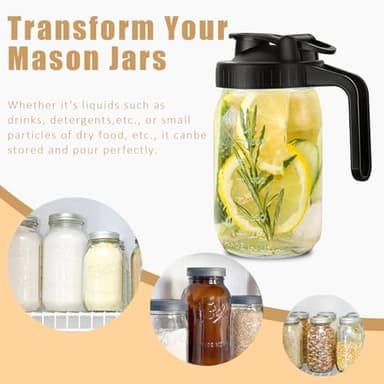 Mason Jar Pour Spout Lid for Wide Mouth Mason Jars, Mason Jar Pitcher Flip Cap Airtight Handle Lid, Leak Proof Seal Cover, Pack of 2 - Image 6