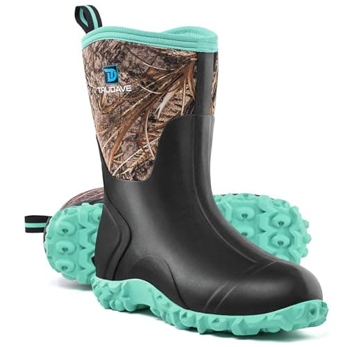Trudave Rubber Boots for Women with Steel Shank, 6mm Neoprene Mid Calf Rain Boots, Waterproof Insulated Mud Work Boots All Season, Green, Size 8 - Image 1