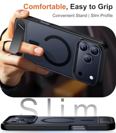 Temdan Designed for iPhone 17 Pro Case, [Built-in Invisible Kickstand][Compatible with MagSafe][Military Grade Shockproof] Slim Translucent Matte Phone Case for iPhone 17 Pro 6.3 inch (Black) - Image 6